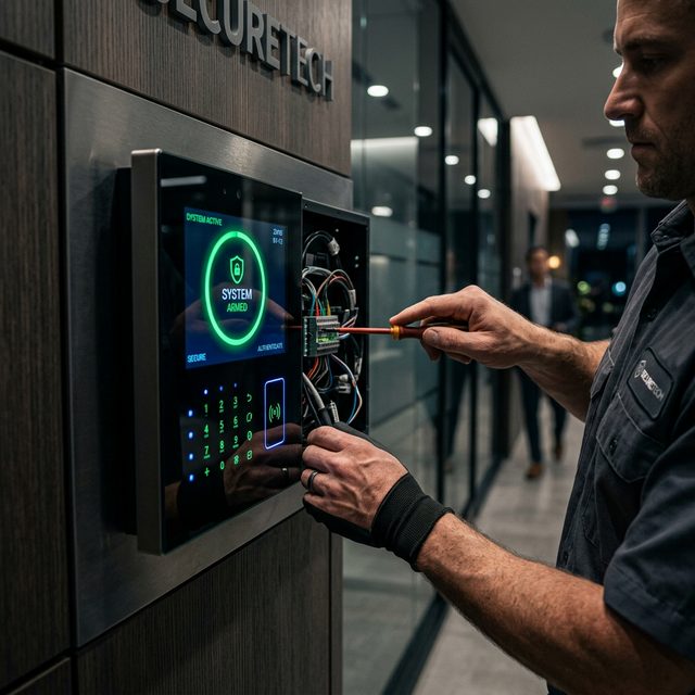 Antron Security engineer working on an installation